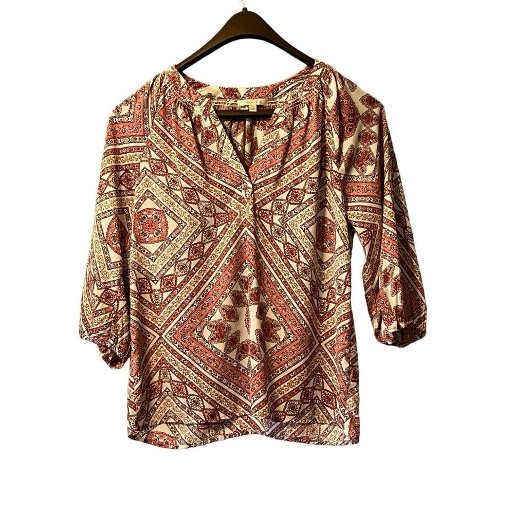 Skies are Blue Women's Geometric Detail Blouse Size Small Summer Party Casual‎